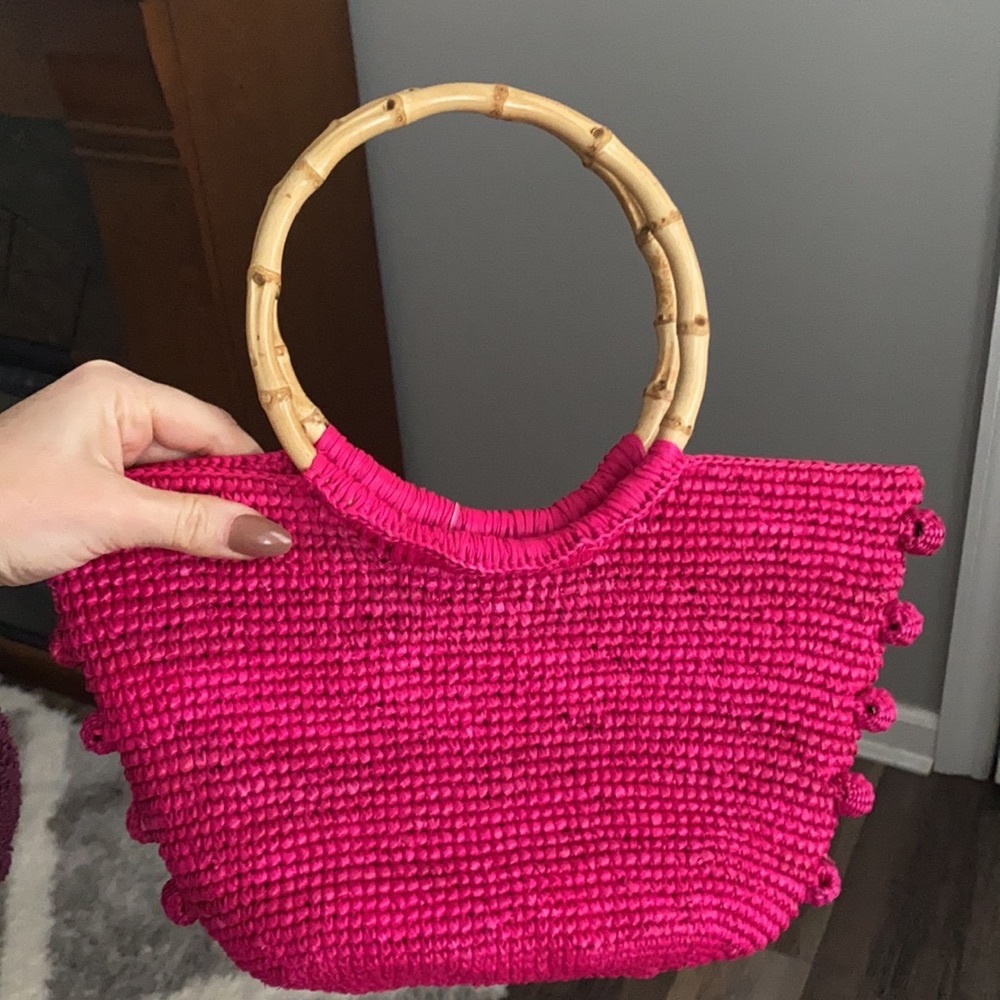 Pink Straw raffia bag